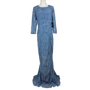 NWT New York & Company Blue Floral Lace Wedding Bridal Dress Gown size 8